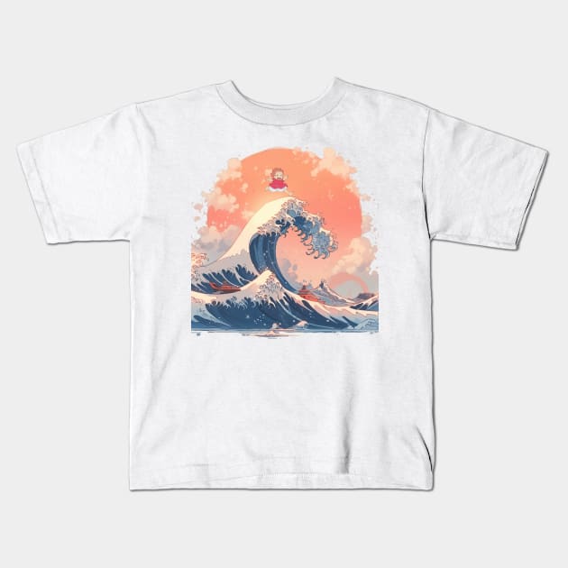 The great wave Hokusai Anime Japanese art Kids T-Shirt by geekmethat